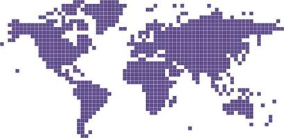 Violet square shape world map on white background vector