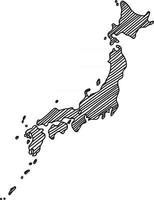 Doodle bosquejo de contorno a mano alzada del mapa de Japón vector