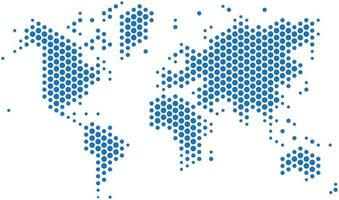 Blue dots world map on white background vector