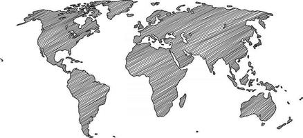 Bosquejo del mapa del mundo a mano alzada sobre fondo blanco. vector