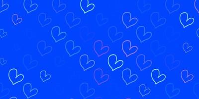 Light Pink, Blue vector background with hearts.