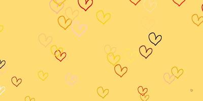 Light Pink, Yellow vector background with hearts.