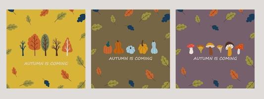 Set of three autumn trendy vector illustrations