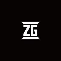monograma de logotipo zg con plantilla de diseños de forma de pilar vector