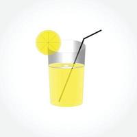 orange juice in glass. Orange slice, tube for drinking. vector