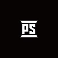 ps logo monograma con plantilla de diseños de forma de pilar vector