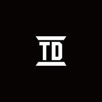 td logo monogram con plantilla de diseños de forma de pilar vector