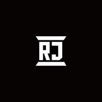 monograma de logotipo rj con plantilla de diseños de forma de pilar vector
