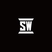 SW logo monograma con plantilla de diseños de forma de pilar vector