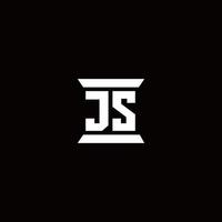 monograma del logotipo de js con plantilla de diseños de forma de pilar vector