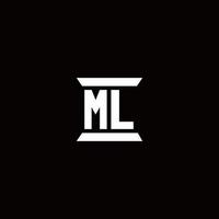 ML logo monograma con plantilla de diseños de forma de pilar vector