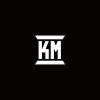 km logo monograma con plantilla de diseños de forma de pilar vector