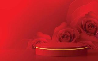 3d podium red rose background. vector