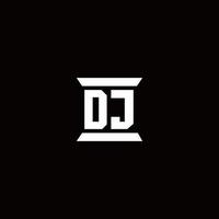 monograma de logotipo de dj con plantilla de diseños de forma de pilar vector