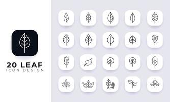 Line art incomplete leaf icon pack. vector