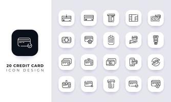 Line art incomplete  credit card icon pack. vector