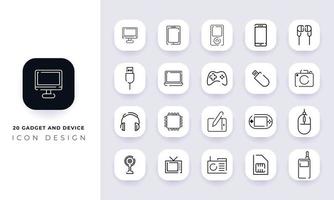 Line art incomplete gadget and device icon pack. vector