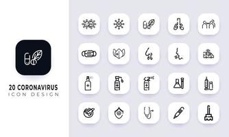 paquete de iconos de coronavirus incompleto de arte lineal. vector