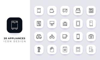 Line art paquete de iconos de electrodomésticos incompletos. vector