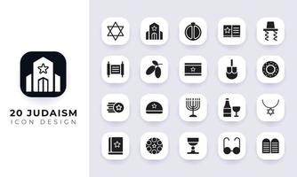 Minimal flat judaism icon pack. vector