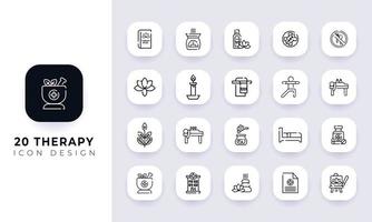 Line art incomplete therapy icon pack. vector