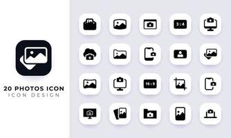 paquete de iconos de fotos planas mínimo. vector