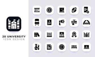 Minimal flat university icon pack. vector