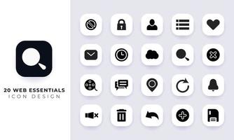 Minimal flat web essentials icon pack. vector