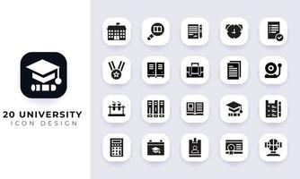 Minimal flat university icon pack. vector