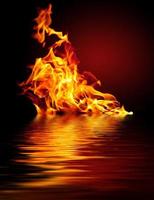 Fire with water reflection