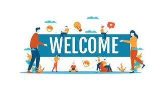Welcome big word with small people vector