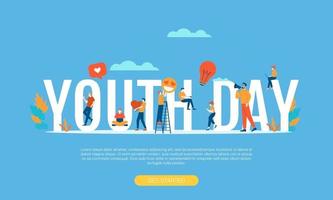 happy youth day big word with small people vecto vector