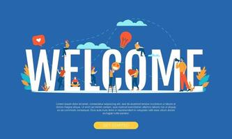 Welcome big word with small people vector illustration