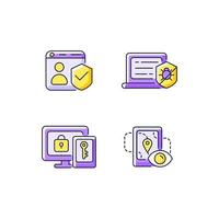 Protecting right to online privacy purple RGB color icons set vector