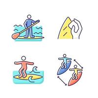 Riding waves in ocean RGB color icons set vector