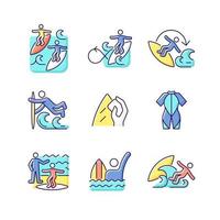 Conjunto de iconos de colores rgb de deportes acuáticos de superficie vector