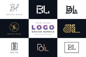 Set of collection Initial Letters BL Logo Design. vector