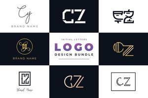 Set of collection Initial Letters CZ Logo Design. vector