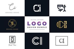 Set of collection Initial Letters CI Logo Design. vector