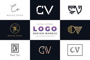 Set of collection Initial Letters CV Logo Design. vector