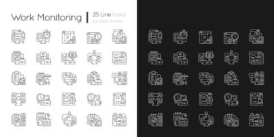 Work monitoring linear icons set for dark and light mode vector