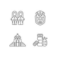 Asian ceremonial linear icons set vector