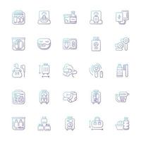 Travel size objects gradient linear vector icons set