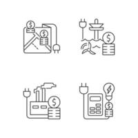 Electrical energy purchase expense linear icons set vector