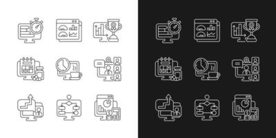 Online work monitoring linear icons set for dark and light mode vector