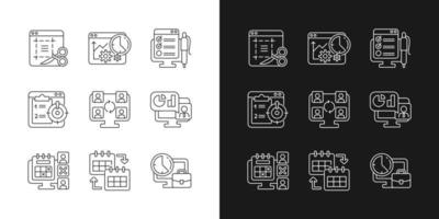 iconos lineales de herramientas de monitoreo de trabajo para modo oscuro y claro vector