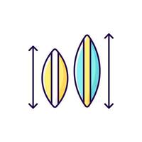 Choosing surfboard size RGB color icon vector