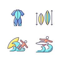 Surf riding RGB color icons set vector