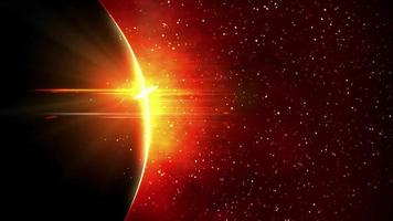 aarde in de ruimteweergave met stralende zonsopgang op de achtergrond van het universum en de melkweg