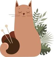 Vector illustration of a cat with balls of yarn for knitting